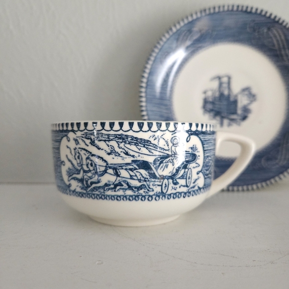 Vintage Set Of Currier & Ives Mugs And Saucers/Mini Bowls - Picture 6 of 16